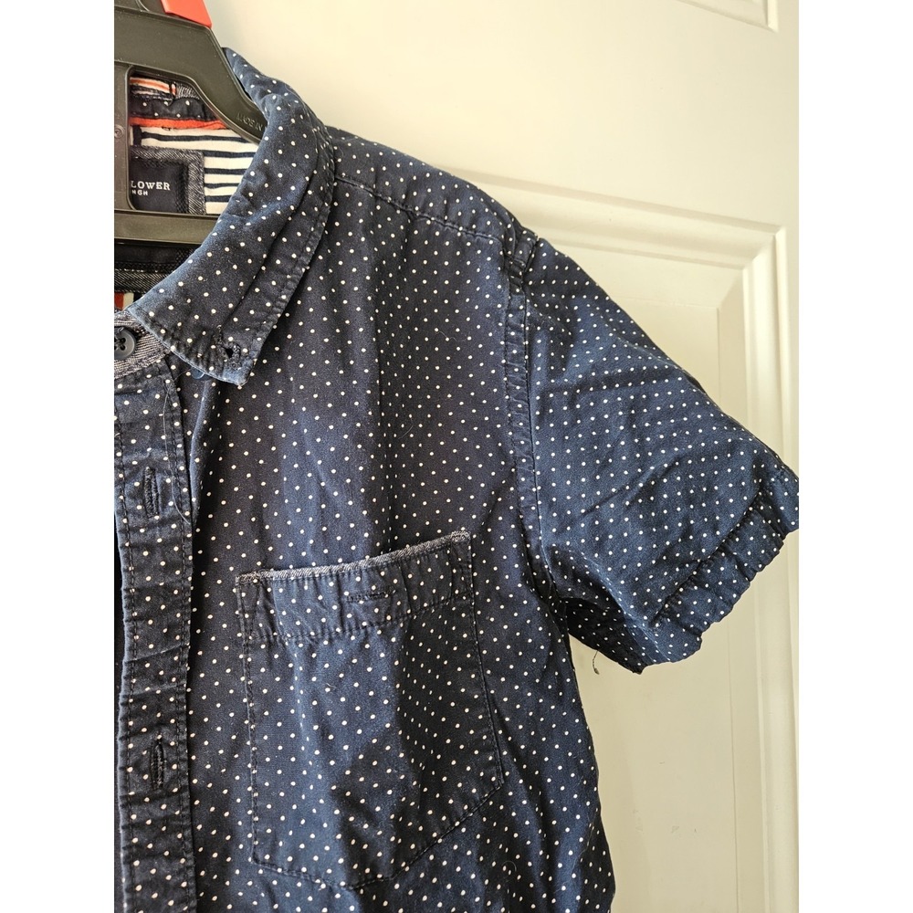 Denim & Flower Ricky Singh Boys Shirt Size 11/12 Blue Polka Dot Button Up Short - Picture 2 of 4